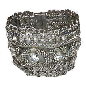 Embellished bejeweled cuff bracelet magnetic closure statement costume jewlery